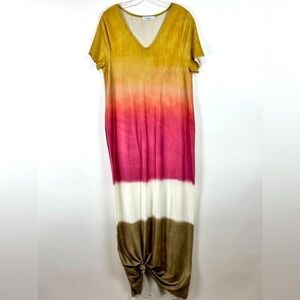 Women's V-Neck Color Block Ombre Maxi Dress